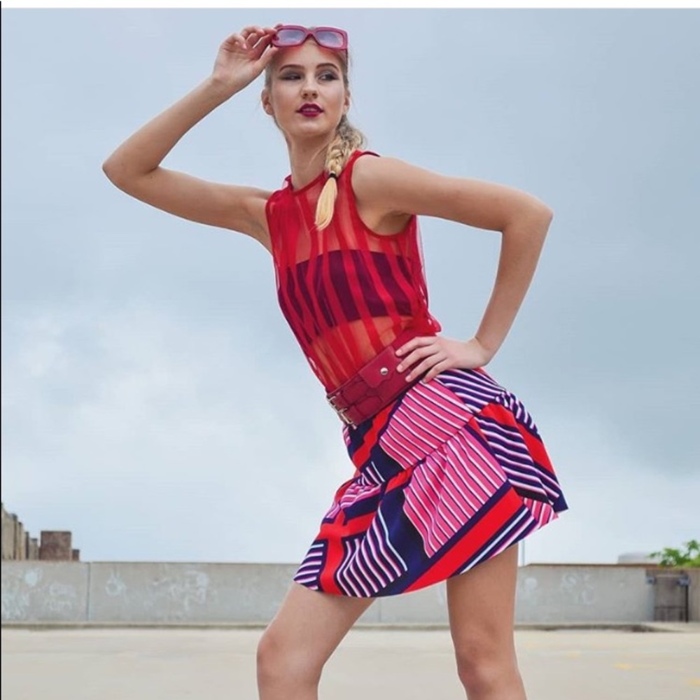 Express Colorblock Pattern Flare Highwaisted Skirt - image 5